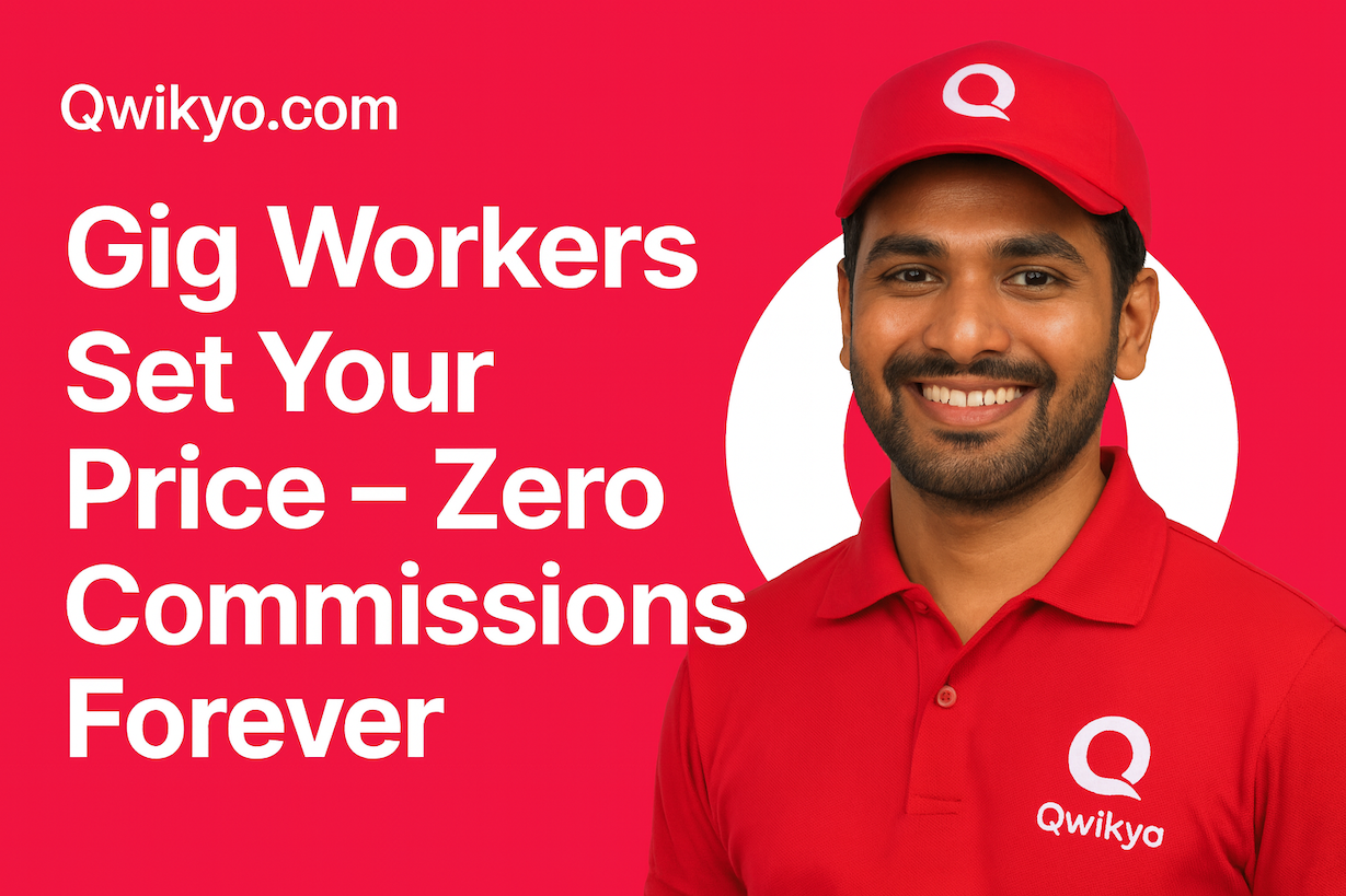 Indian gig worker using the Qwikyo marketplace app